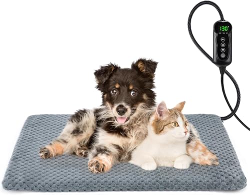 Woiil Elektrisch Haustier Heizdecke, Timing & Temperatur Einstellbar Katzen & Hund Heizmatte Sicher Weicher Wärmedecke Innen für Neugeborene, kleine und ältere Katzen und Hunde, Grau 71 * 40cm