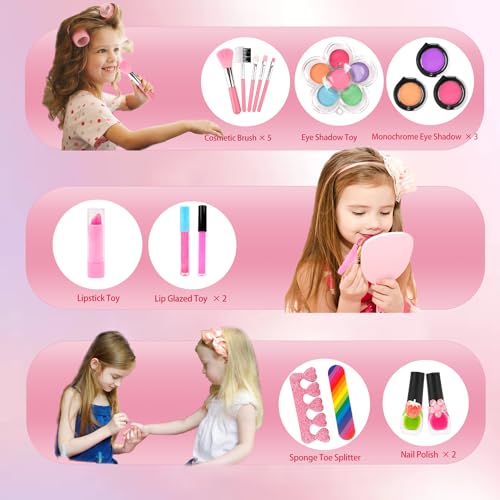 Kids Makeup Kit for Little Girls- Birthday Gifts- Real Washable Makeup Toys for Kids, Play Make up Set for Little Girls with Mermaid Bag, Gifts forToddler Girls Age 3 4 5 6 8 -10 Years - Thumbnail 2