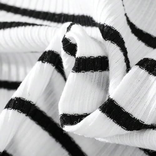 Image of Girls Slim Fit Striped Long Sleeve T Shirt Basic Round Neck Blouses Tops and Elastic Waist Flared Pants