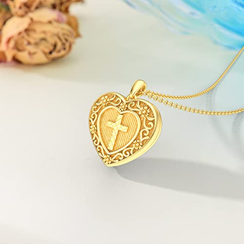 Soulmeet 18K Filled Gold Christians Cross Heart Locket Necklace That Holds 2 Picture,Your Are My Sunshine, 20" 10K Gold Chain (Locket Only) #TOP1