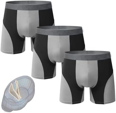 Men’s Boxer Briefs 3 Pack Cotton Stretch Underwear, Support Pouch, No Chafing, Soft Breathable Comfort (US, Alpha, 3X-Large, Regular, Regular, Y-Shaped Support Design-Light Gray)