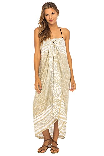 Back From Bali Womens Beach Dress Sarong Bikini Swimsuit Cover Up Wrap with Easy Built-in Ties Mocca