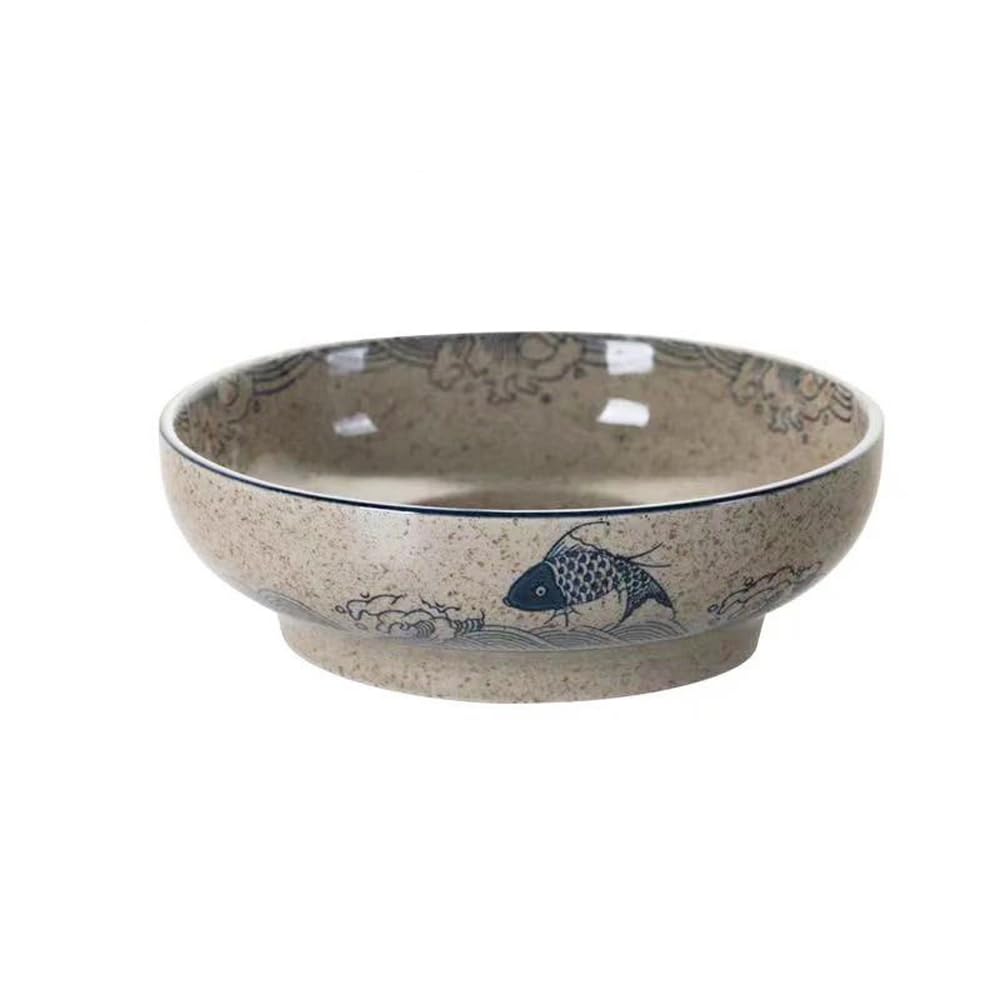 LLPUSLUO Japanese Style 9Inch Retro Ceramic Soup Bowl Household Ramen Noodle Fruit Salad Mixing Large Bowl (yule)