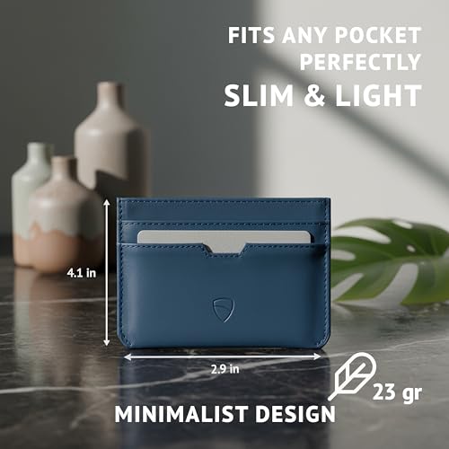 Vaultskin Etui na Karty Skórzane – Slim Wallet z Ochroną RFID, na Karty i Banknoty, minimalistyczny Portfel Męski do Kieszeni (Królewski niebieski, MOORGATE)