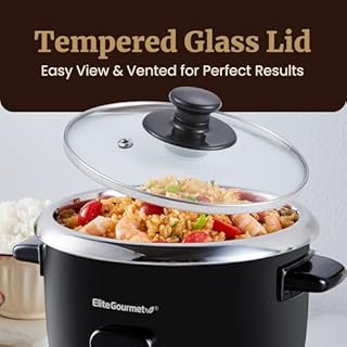 Elite Gourmet ERC006SS 6-Cup Electric Rice Cooker with Stainless Steel Inner Pot, Makes Soups, Stews, Porridges, Grains and Cereals, 6 cup (3 cups uncooked), Black