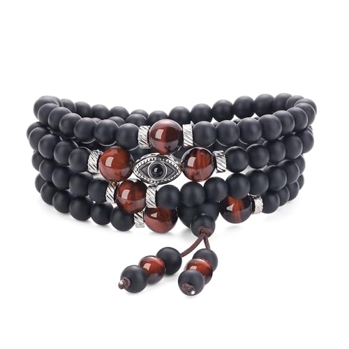 Bracelet Multi-Tours Homme Femme avec Collier Mala Perles et Protection Œil