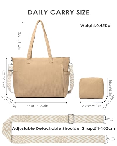 Image of Makukke Corduroy Tote Bag, Large Shoulder Handbag with Pouch, Crossbody Bag for Work Travel Shopping
