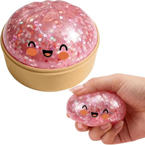 Glitter Bun Squishys Squeeze Toys, Cute Bao Bun Slow Rising Squishie-s, Stress Balls with Smile Face, Sensory Stress Relief Fidget Toys for ADHDs, Party Favor Gift, Stocking Stuffers Brown - Image 4