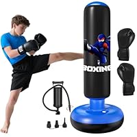 Boxsack für Kinder, Qoosea 160cm Boxsack Stehender Aufblasbarer Standboxsack mit Boxhandschuhe UNE Pumpe, Geschenk für Jungen & Mädchen von 3–12 Jahren Üben von Karate, Kickboxen,Taekwondo