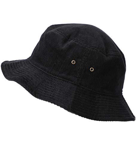 Mirmaru 100% Cotton Corduroy Short Brim Bucket Hat - Foldable, Outdoor, Travel, Fishing Cap Sun Hat For Women & Men.(J1570-Black-Sm) #TOP1
