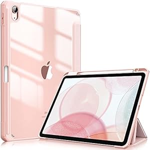 Fintie Hybride hoes voor iPad Air 5. Generation 2022 / iPad Air 4. Generation 2020 10,9 inch met penhouder – stootvaste beschermhoes met transparante harde schaal op de achterkant, roségoud