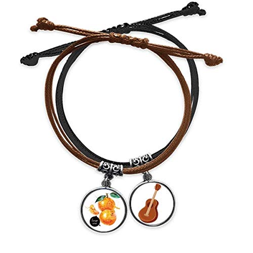 Pulsera de cuero con diseño de acuarela de mandarina y guitarra para hombre y mujer