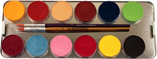 Eulenspiegel 224007 - Maquillaje profesional aqua, 24 colores, 3 pinceles profesionales, 3 esponjas, paleta metálica