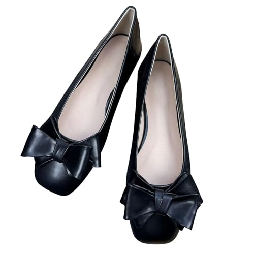 Image of Dear Time Women's Bowknot Ballet Flats Wedding Dressy Flats Square Toe Patent Leather Comfortable Shoes