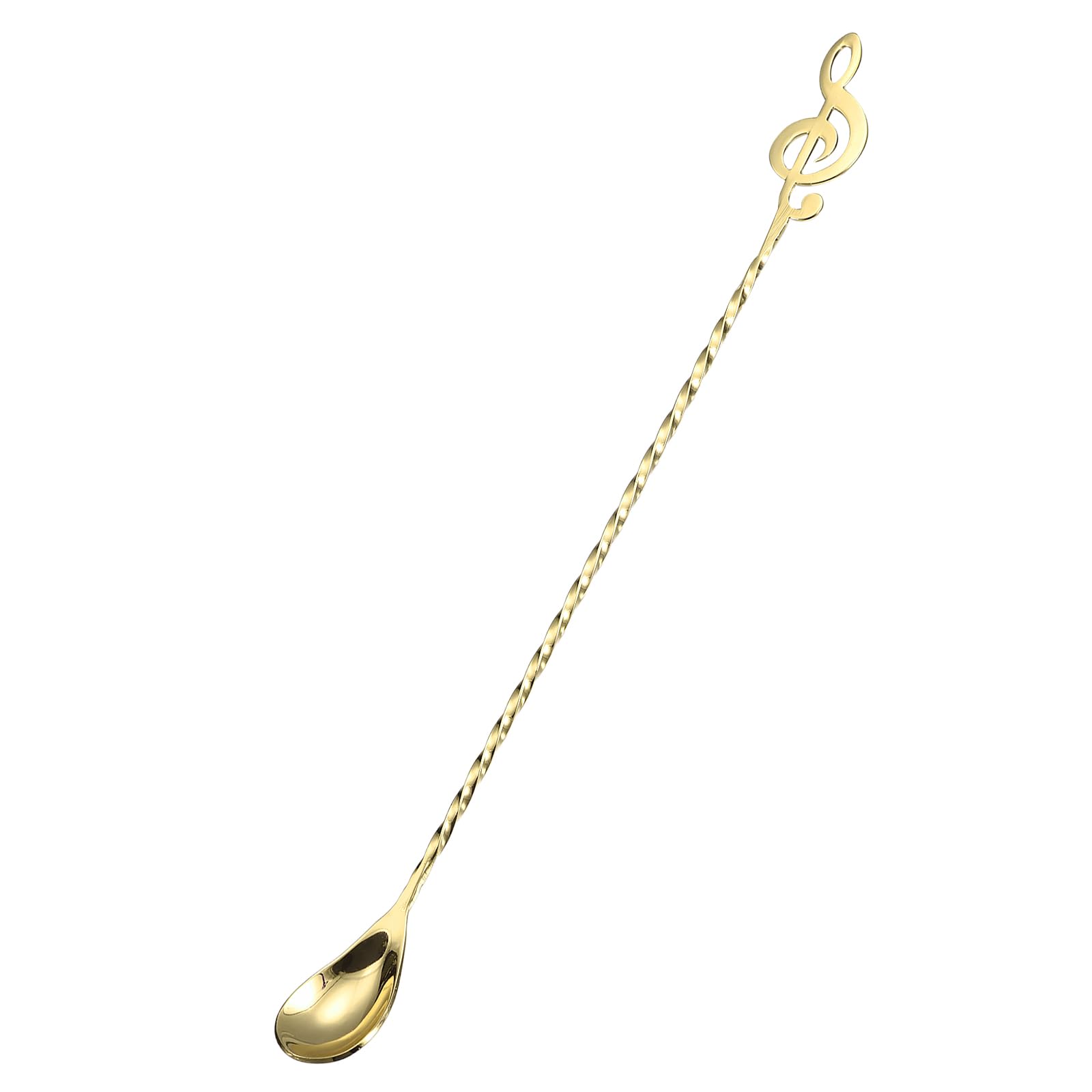 QUARKZMAN 1 Piece Bar Spoon Cocktail Mixing Spoon 305 mm Stainless Steel Long Handle Spoon Stirrer with Note Spiral Pattern for Coffee Drink Cocktail Drinks Gold