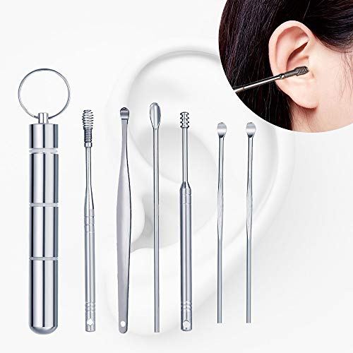 Portable Ear Wax Removal Tool Kit - 6 in 1 Reusable Ear Pick Curette Cleaner Spoon Medical Grade Stainless Steel with Metal Storage Case by SHJYKRU