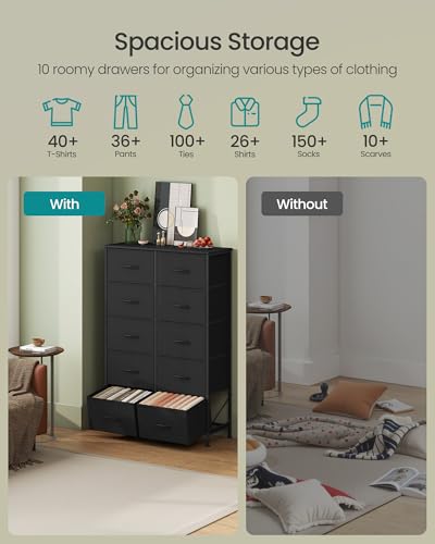 Image of SONGMICS BELLAH Collection - Dresser for Bedroom, Chest of Drawers, Storage Organizer Unit, Closet, Entryway, Steel, 10 Drawers, Modern, Ink Black and Ebony Black ULGS125B01S