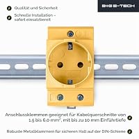 Schuko Steckdose [GS16] für Hutschiene 16A 230V 2P+E – 5er Pack Gelb – Schutzkontaktsteckdose für 35 mm DIN-Schienenmontage – Einbausteckdose für Verteilereinbau & Zählerschrank – Ansicht 3