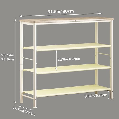 Image of INGIORDAR Shoe Rack Organizer 5 Tier Metal Organizer Shelf with Industrial MDF Board and Layer Fabric for Entryway Closet Bedroom Living Room Garage (White, 4 Tier)