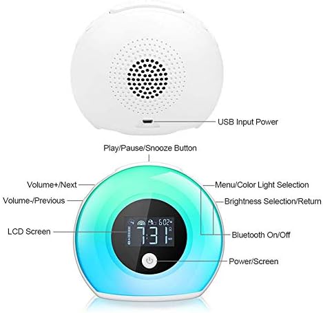 Wake Up Light Bluetooth Speaker & Table Lamp Alarm Clock - Dim Warm & Colorful Light Music Player for Kids, Party, Bedroom, Camping