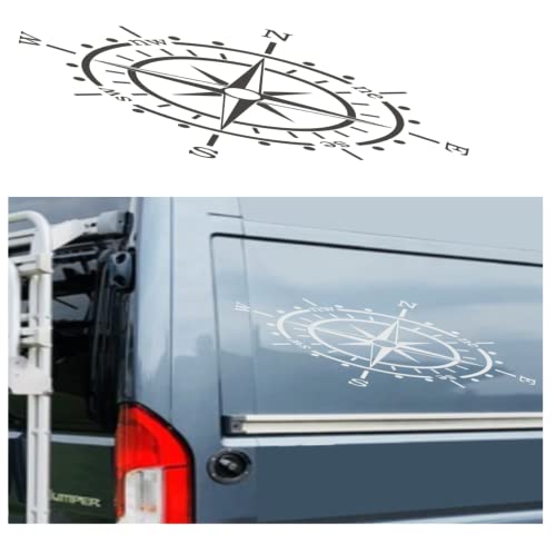 Autocollant boussole pour voiture et sticker rose des vents gris foncé mat 60 x 18 cm
