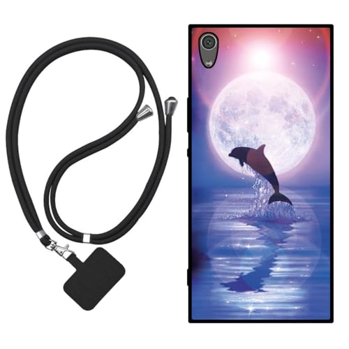 Sunrive Hülle Kompatibel mit Sony Xperia XA1 Ultra Hülle,matt Handyhülle Schutzhülle Etui Karikatur Muster TPU Backcover (Mond,Delphine,Meer) +1x Universale Handykette MEHRWEG