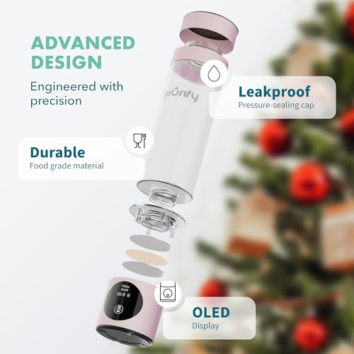 PIURIFY Hydrogen Water Bottle Generator - Up to 4100+ PPB - SPE/PEM Technology - Certified H2 Generator - Portable Athletic Performance & Hydration System - 6-Hour Hydrogen Retention, 10 oz (Pink)