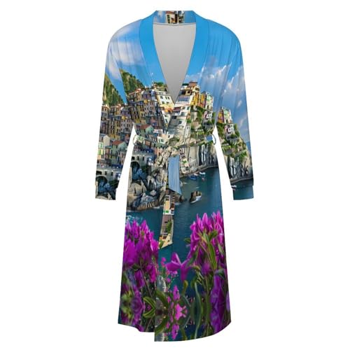 Italy Manarola's Coastline Soft Robe Long Sleeve Bathrobes V Neck Sleepwear Spa Robes with Belt Men Woman4