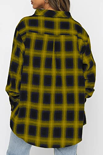 Image of CHYRII Womens Button Down Flannel Shirts Long Sleeve Plaid Shackets Business Casual Blouse Top