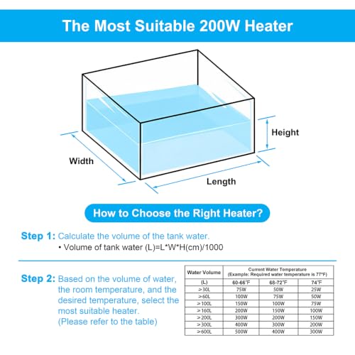 Image of DaToo Mini Aquarium Heater 200W Small Fish Tank Heater 200 Watt with Free Thermometer Sticker(200W)