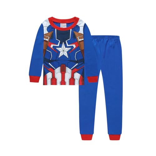 D.O.T Boys Superhero Pajamas 2 Piece Toddler Kids Long Sleeve Top and Pants Snug Fit Pjs Sets Cotton Sleepwear 2-7T (US, Age, 4 Years, Captain)