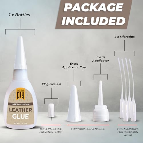 Y'allCanDiy Super Glue for Leather - Leather Glue - Adhesive for Purses, Sofas and Furniture. Heavy Duty Waterproof Cyanoacrylate Based Adhesive for Leathercraft, Upholstery