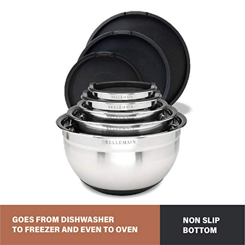 Image of Bellemain Stainless Steel Non-Slip Mixing Bowls with Lids (5 Piece, Silver /Black)