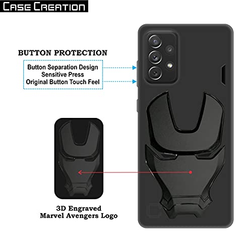 Image of COVERLY Official 3D Touch Feel Trending Real Hero Avenger Logo Mask Soft Rugged Grip Iron Man Super Power Cartoon Movie Engraved Silicone Matte Strong Back Cover for Samsung Galaxy A72 (2020) - Black