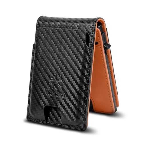 Smart Wallet for Men Slim Minimalist, Quick Access Pop up Wallet for Men with RFID Blocking, Click Wallets for Men with money clips, Wallets for men holds up to 14 cards, Orange