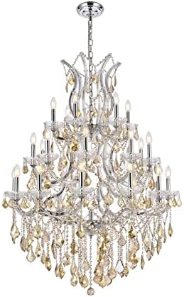 Elegant Lighting 2800D38C-GT/RC Royal Cut Smoky Golden Teak Crystal Maria Theresa 28-Light, Three-Tier Crystal Chandelier, Finished in Chrome with Smoky Golden Teak Crystals