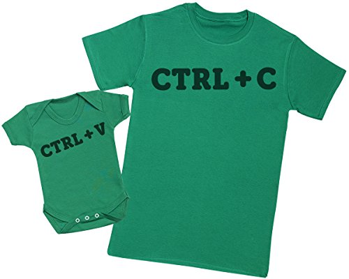 Zarlivia Clothing Ctrl C and Ctrl V - Regalo para Padres y bebés en un Cuerpo para bebés y una Camiseta de Hombre a Juego - Verde - Large & 6-12 Meses