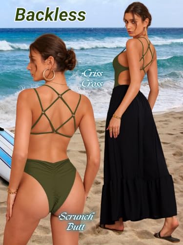 Image of ShawGobow Sexy Swimsuit for Women,Backless Scrunch Butt High Cut Monokini,One Piece Cheeky Bathing Suit Beach Pool Party
