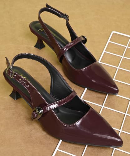 Image of JM LOOKS Women Pointed Toe Slingback Kitten Heels Fashion Buckle Strap Elegant Dress Pumps Shoes