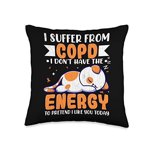 Cute Proud COPD Patients Graphic & More I Suffer from COPD Awareness Support Month Orange Graphic Throw Pillow, 16x16, Multicolor