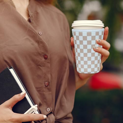 Image of Reusable Insulated Sleeve for Iced Coffee Cup, Coffee Neoprene Sleeve for Cold & Hot Drinks, Beverage Holder for Iced Coffee (Classic Checker, Medium: 22-24oz)