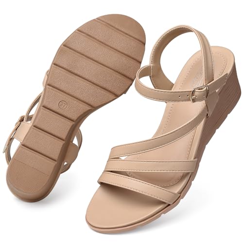 Image of SHIBEVER Wedge Sandals for Women Dressy: Comfortable Low Heel Sandal | Open Toe Ankle Strap Strappy Womens Shoes with Cushioned Casual Walking for Wedding Work Office Travel in Summer