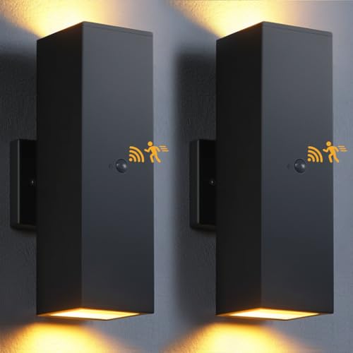 SHlMR Motion Sensor Porch Light 2 Pack, Dusk to Dawn Outdoor Light...