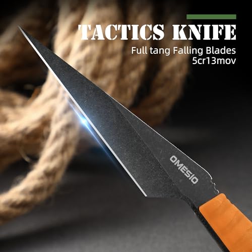 Image of Omesio Neck Knife S-HF, EDC Fixed Blade Knife with Sheath, 6.38 inch Full Tang Tactical Knife for Men, Ideal for Outdoor Camping, Survival, Hiking (Orange)