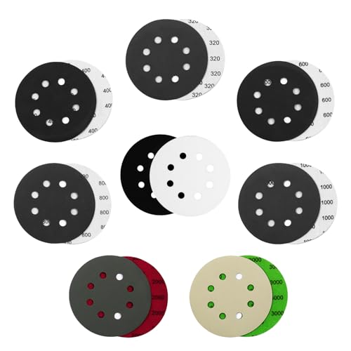 120PCS 5 Inch Sanding Discs Hook &amp; Loop Sandpaper 320/400/600/800/1000/2000/3000 Grit Orbital Wet Dry Sandpaper with 2PCS Interface Pads for Automotive Wood Metal Polishing