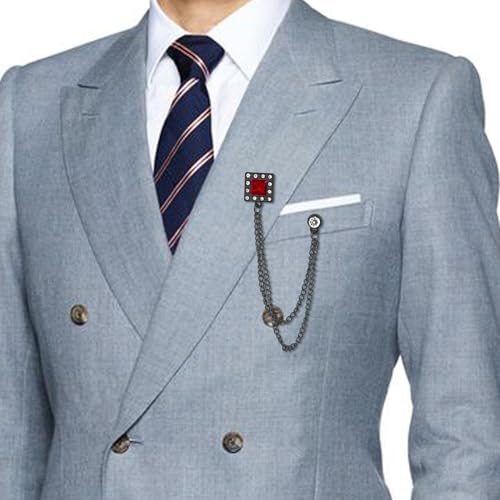 Image of Gold /Silver Crystal Geometry Brooch Lapel Pin for Men Rhinestone With Hanging Chain Brooch for Men Suit Fashion Tuxedo Tie Hat Scarf Collar Pins for Men Women Gifts