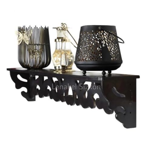 Image of Beautiful Wooden Shabby Chic Style Floating Wall Shelves | Bookshelf | Wall Mounted Decorative Display Shelf |Wall Brackets for Living Room (Set of 1 (Black))