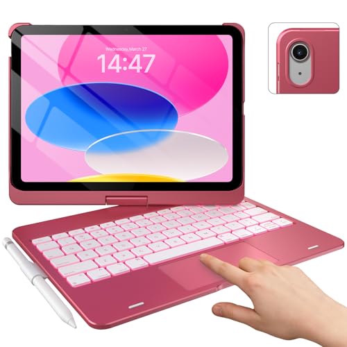 Image of typecase Touch iPad 11th 10th Generation Case with Keyboard (11 inch 2025, A16 & 10.9 inch 2022) - 360 Rotatable, 11-Color Backlit, Multi-Touch Trackpad, Pencil Holder, Thin & Light - Pink