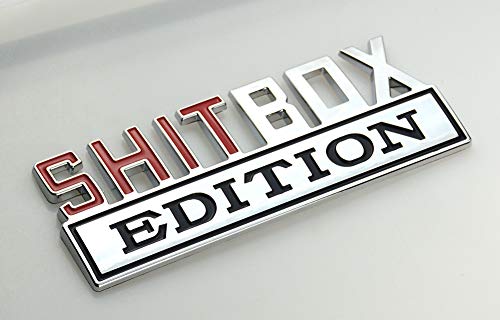 Image of 1Pc Big Size SHITBOX Edition Emblem 3D Badge Nameplate Decal Stickers Replacement for GMC Chevy Silverado 150 250 350 Car Truck (Chrome Red)