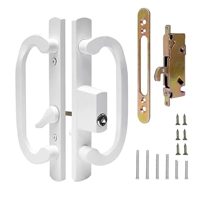 Sliding Patio Door Handle Set with Mortise Locck, Keyed Sliding Door Handle, Offset Thumbturn Patio Door Handle, Fits 1-3/8" to 2-1/4" Thick Door, 3-15/16" Hole Spacing, Mortise Lock Pull Handle Set